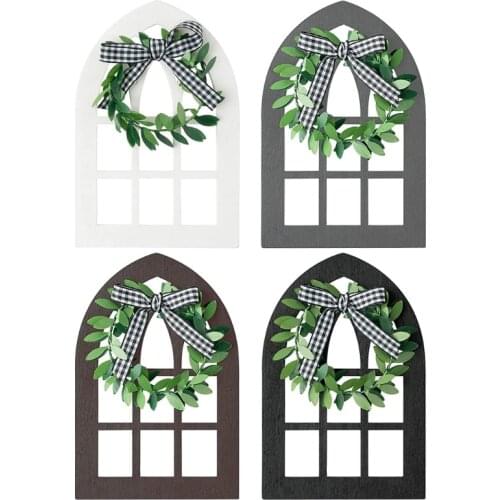 50LB Window Tiered Tray Decoration Wooden Farmhouse Decor Plaid Rustic Cathedral Arch Window Sign Shelf Spring Stand