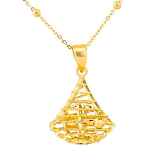 New 5G 24K Yellow Gold Pendant Women Sector skirt Hollow Necklace Pendant