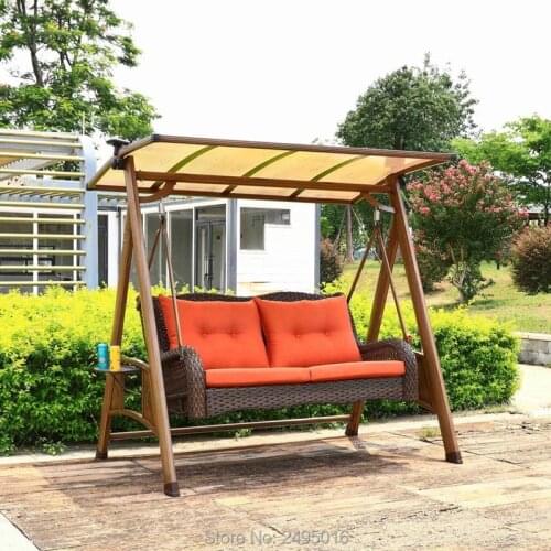 3 seats aluminum garden rattan swing chair PC board canopy hammock outdoor wicker furniture with solar light and cushions