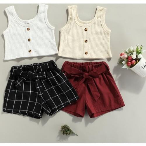 Infant Baby Girls Casual 2pcs Summer Clothes Set Solid Tank Top Camisole and Elastic Waist Shorts Toddler Kids Clothings