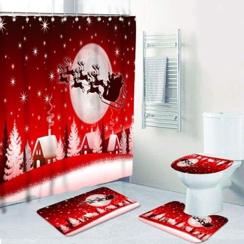 Christmas Pattern Printed Shower Curtains for Bathroom Merry Christmas Bath Mat Anti-slip Carpet Toilet Partition Rug Home Decor