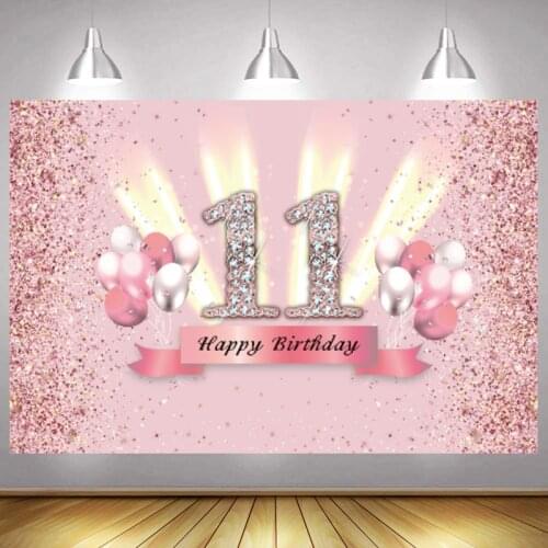 Pink Sweet 11 Photo Backdrop Happy Birthday Party Girls Photography Backgrounds Balloon Banner
