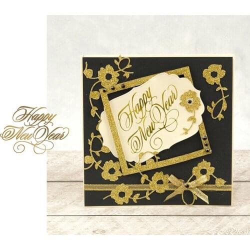 Happy New Year HOT FOIL PLATE Silver DIY Photo Embossing Die Cut Scrapbooking Stencils Hot Stamping Foil