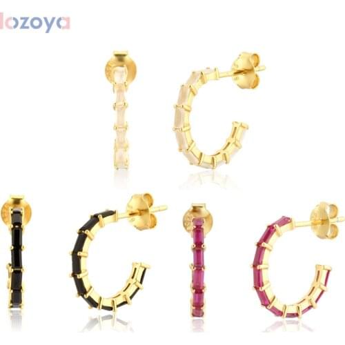 LOZOYA 925 Sterling Silver Gold Rose Red Circle Hoops Piercing Earring 2021 Wedding Gift Rock Punk Party Jewelry Clips