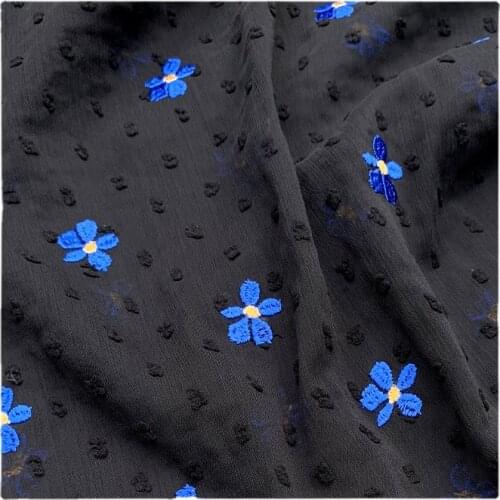 Width 59" Fashion Simple Crepe De Chine Grain Embroidered Chiffon Fabric By The Half Yard For Dress Shirt Cheongsam Material