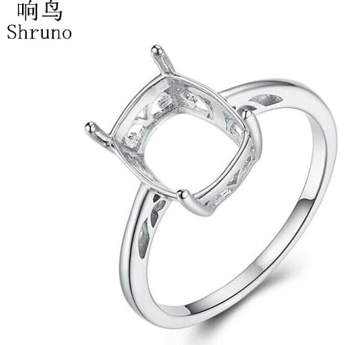 Shruno Solid 10k White Gold Cushion Cut 10X8mm Semi Mount Engagement Wedding Ring Setting For Women Trendy Fine Jewelry