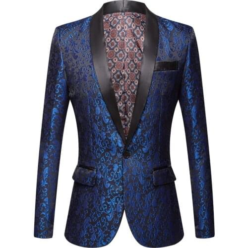 New Blue Royal Burgundy Floral jacquard Tuxedos Shawl Lapel Men Suits Wedding Groom Prom Slim Fit Tuxedo Party Dinner