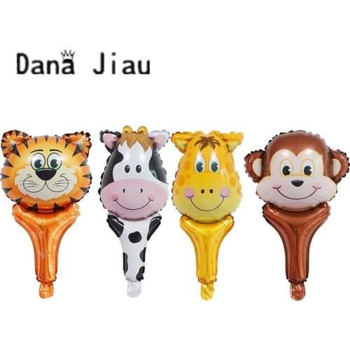 Wed decor Kids toy Animal hands stick Air Balloon Happy Birthday Party Decor Zoo Theme Monkey Tiger Lion Zebra PIG Cow ball