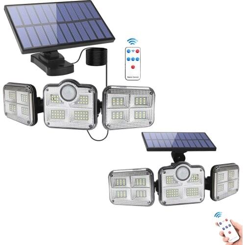 Solar Lights Outdoor Waterproof 138 LED 270° Wide Angle Wireless Solar Motion Sensor Lights with 3 Modes Remote Control