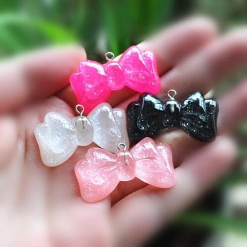 Jewelry Findings And Components For DIY Phone Decoration 16pcs Lovely Resin Charms Gilitter Bow Pendant