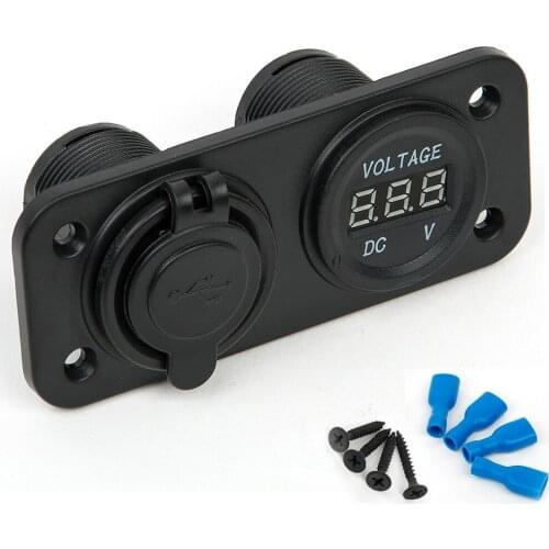 NEW LED Duel 2 USB Port Charger With DC Voltmeter Digital For Car Boat Motorcycle Car USB Cigarette Socket Splitter