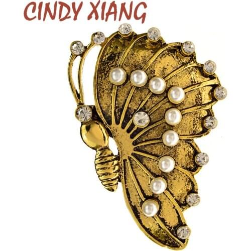 CINDY XIANG New Rhinestone Pearls Butterfly Brooches For Women Vintage Insect Brooch Pins Summer Autumn Design Fashion Jewelry