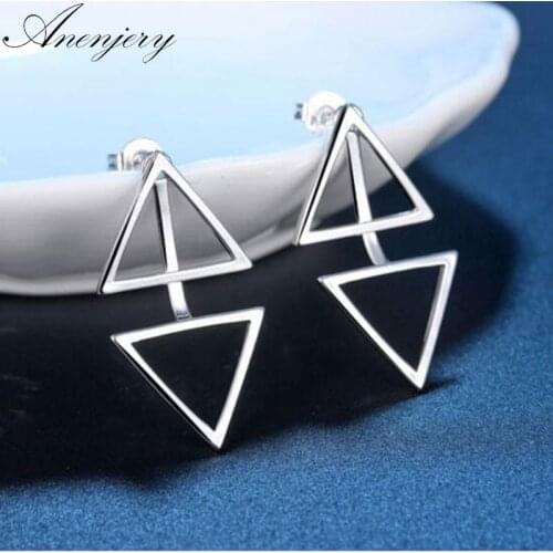 ANENJERY 925 Sterling Silver Earrings For Women Triangle Stud Earrings Fashion Jewelry S-E508