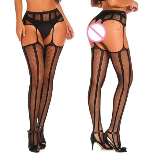 Plus Size Women Fishnet Stocking Sexy Women Tight Open Crotch High Waist Lingerie Garter Fishnet Pantyhose Crotchless Mesh Tight