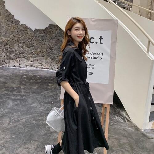 Early Autumn Dress Female 2019 New Autumn Korean Style Vogue Solid Bow High Waist Slim A-line Long Dress Vestidos