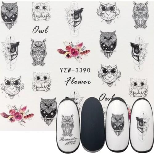 1 Sheet Nail Polish Accessories Watermark Sticker Retro Black Owl Series Water Transfer Decals Manicure Tattoos Foils Slider