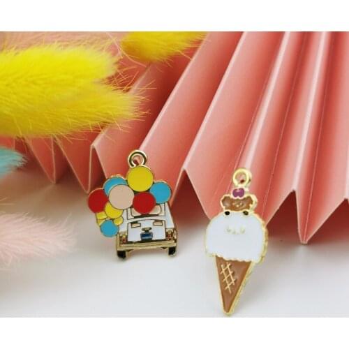 10pcs Drop Oil Ice Cream Balloon Car Enamel Charms Craft Metal Pendant For Bracelet Earring Findings DIY Jewelry Make Accessory