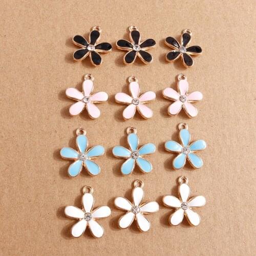 10pcs/lot 18*20mm Enamel Crystal Flower Charms for Women Girls Pendants Necklaces Earrings DIY Handmade Jewelry Accessories