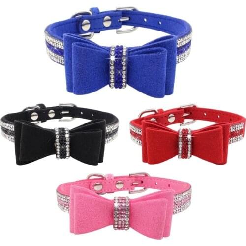 10pcs/Lot Pet Dog Collar Colorful Rhinestone Bling Blink Velvet Leather Fashion Pet Puppy Dog Cat Collar With Butterfly