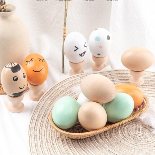2PCS Simulation Kids Kitchen Wooden Egg Pretend Play Kitchen Food Creative DIY Painting Toys For Children Easter Gifts