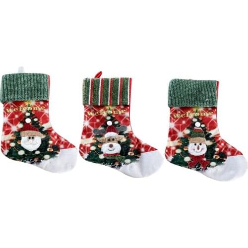 3 Pcs LED Light Large Christmas Stockings for Xmas Holiday Party Fireplace Home Decor, Childrens Gift Candy Bag