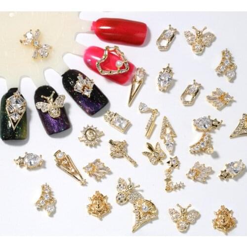 5pcs/lot Pendant/wings/Ring 3D Alloy Nail Art Zircon metal manicure nail accessories Jewelry DIY Nail Decoration Nail charms