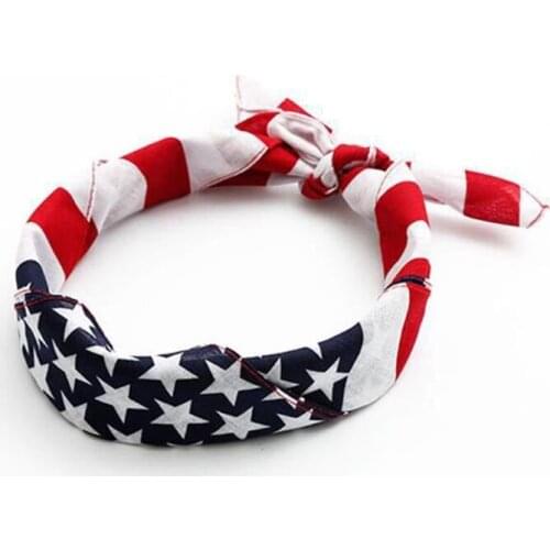 50x50CM Unisex Cotton Sport Pocket Square Scarf American Flag Stripes Star Print Headband Bandana Hip-Hop Wristband Hair D5QD