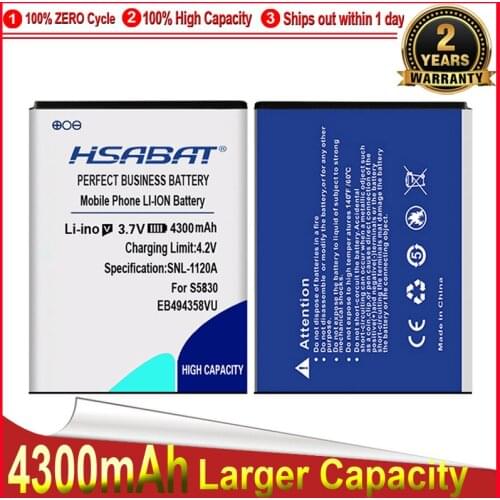 HSABAT 4300mAh EB494358VU Battery For Samsung Galaxy Ace S6802 B7510 i569 i579 i619 S5660 S5670 S5830I S5838 S6102 S6108 S5830