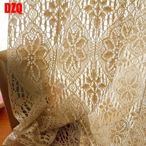 American Retro Cotton Thread Crochet Hollow Tulle Curtain Crochet Flower Sheer Curtain For Living Room Bedroom Window Decor#4