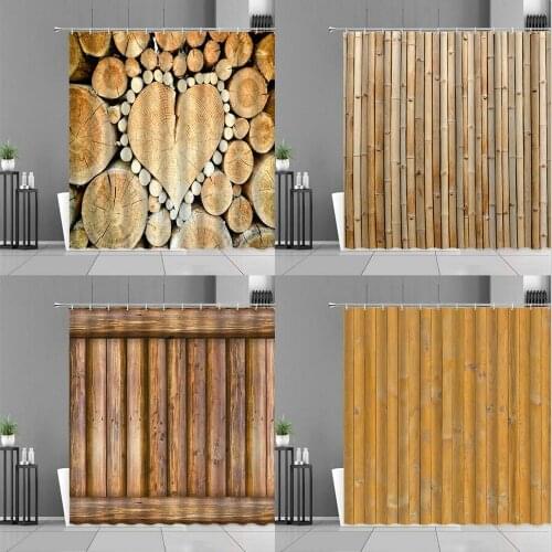 Bamboo Wood Grain Printing Shower Curtain Waterproof Cloth Curtains Bathroom Screen Retro Style Home Decor Wall Cloths Tapestry