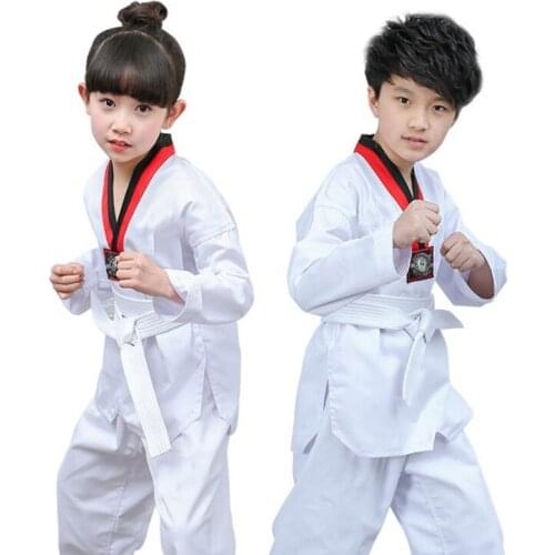 White Karate Cotton Taekwondo Dobok Stripe Uniform Clothes Professional Long-Sleeve Karate Suit Poomsae for Child and Adult T15