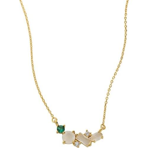 Pink S925 sterling silver 18K color gold necklace female niche design zircon powder jade ins clavicle chain Original Jewelry