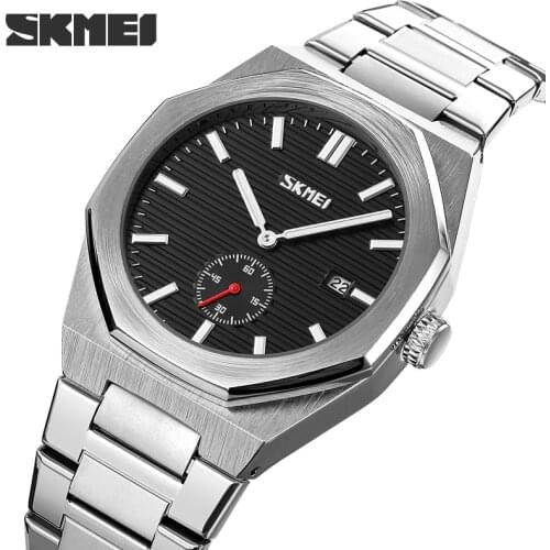 SKMEI Brand Luxury Quartz Men Watch Fashion Band Stainless Steel Strap Date Time 30Bar Waterproof Wristwatch Clock Reloj hombre