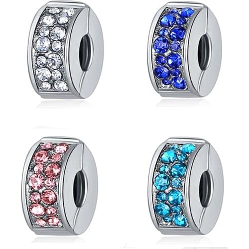 DIY Crystal Spacer Clips Stopped Safty Charms European Beads Fit Original Pandora Charms Bracelets&Bangle For Women Jewelry