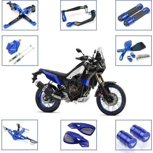 For Yamaha Tenere 700 2019 2020 Wheel Stem Cap+Radiator Guard+Engine bar+Brake Clutch Levers+Handlebar Protectors+License Plate