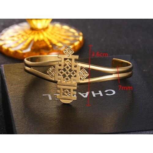 Dubai Gold Bangle Women Jewelry Gold colorCross Ethiopian Bangle Bracelet Ethiopia Africa Arab Bangles Charm Men Bracelet