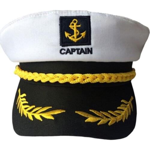 European and American white navy hat mens retro flat top military hat Halloween adult captain sailor hat
