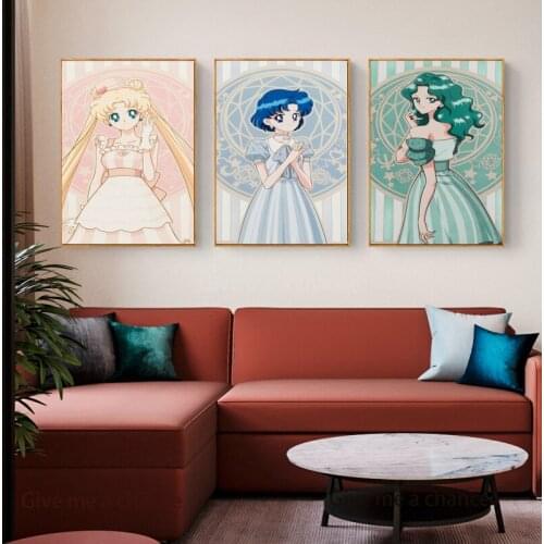WTQ Cute Girl Canvas Painting Modern Japanese Anime Poster Cartoon Wall Decor Wall Art Picture Room Decor Home Decor