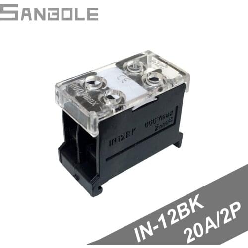 Terminal Block IN-12BK (20A 2P) DIN rail mounted European Connection with Plate Dual Row Copper 0.75-2mm2 (20PCS)