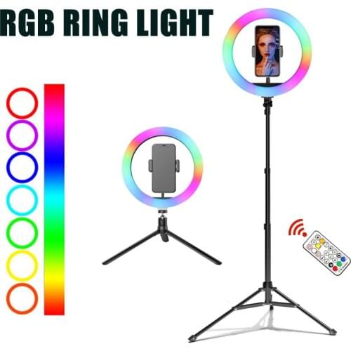 10inch 26cm RGB Colorful LED Ring Light With Tripod Stand Rainbow ringlight Ring Lamp With Phone Clip For tiktok YouTube Live