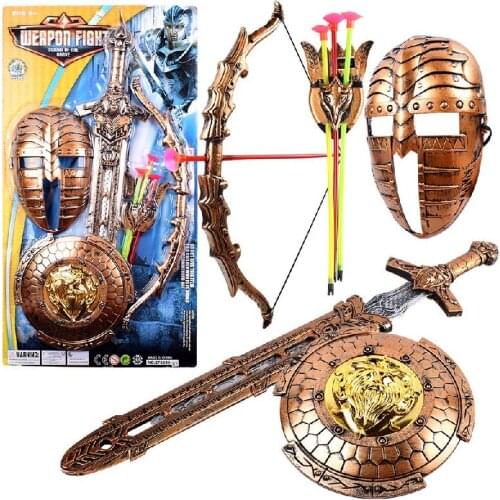 Cosplay sword simulation props bronze weapon set bow and arrow model weapon shield axe set armor anime knife wearable toy