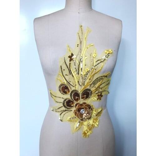 Sew on lace applique Water - soluble embroidery golden lace trim patches 38*28cm