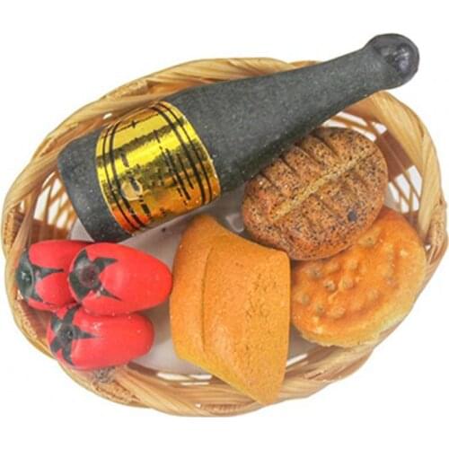 Dollhouse Picnic Mini Wine Bottle Vegetable Bread Basket Model Toy DIY Gift Decorative Ornaments For Mini Kitchen Scences