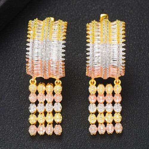 LARRAURI Brand Statement Bridal Wedding Square Drop Dangle Earrings Trendy Zircon CZ Geometric Earrings For Women Accessories