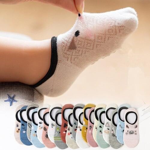 5 Pairs/lot 0 to 4Y Summer Thin Mesh Socks Childrens Cotton Socks Breathable No-Show Non-Slip Boat Socks For Kids Girls Boys