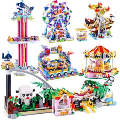 Mengwoha 6 Sets Amusement Park Micro Building Blocks Friends City Carnival of Joy Mini Fun Game Bricks Toys for Children Gift