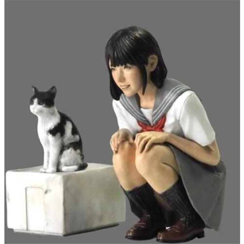 1/20 Scale Model Resin Kit Girl And Cat Assembly Models Figure Resin Kit Model Colorless Self-Assembled Toy