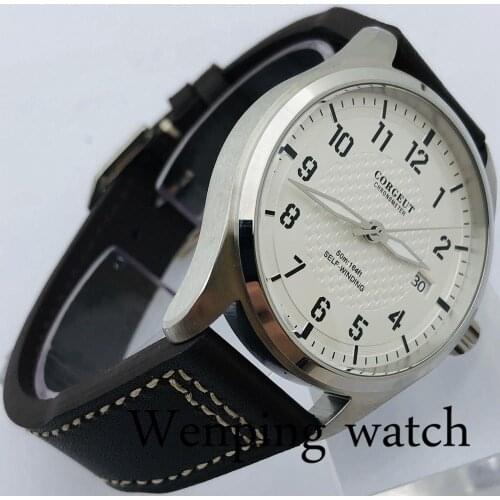Corgeut 40mm Mens Luxury Brand White Dial Date NH35A Movement Luminous Waterproof Mens Top Automatic Watch