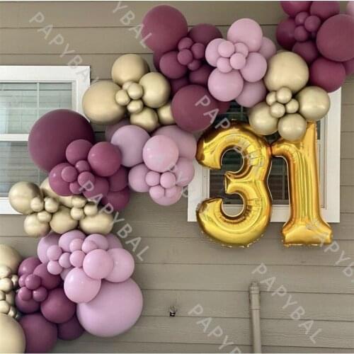161Pcs Macaron Purple Latex Balloon Set 32Inch Birthday Number Foil Balloon Chrome Gold Globos For Birthday Wedding Party Decor
