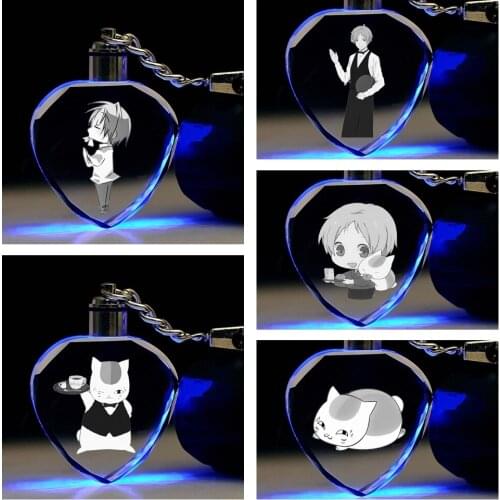 Natsume Yuujinchou Role Heart Shape Anime LED Key Chains Keyring Crystal Toy Keychain Light Keyholder Gifts